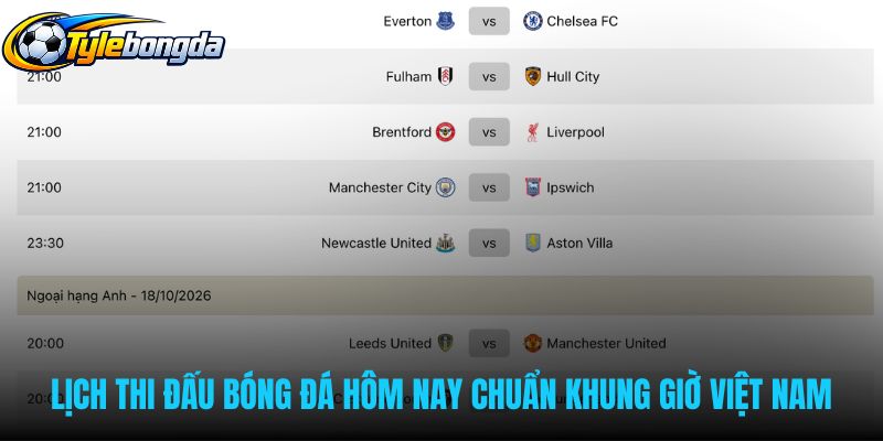 Lịch thi đấu bóng đá hôm nay theo khung giờ Việt Nam